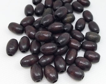 50 Vintage Dark Brown Oval Wood Beads