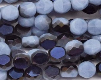 50 Vintage Blue Azure Czech Round Coin Glass Beads