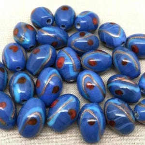 10 Vintage Blue Cornflower Oval Glass Beads