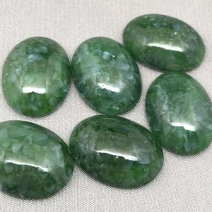 4 Vintage Green Japan Mottled Oval Glass Cabochons