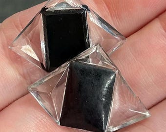 4 Pedras de Vidro Vintage Pretas e Transparentes da Era Art Déco #9130