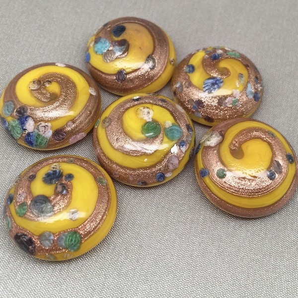 4 Vintage Golden Yellow Japan Glass Button Front Cabochons