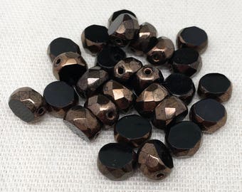 25 Black Metallic Czech Coin Beads Table Cut