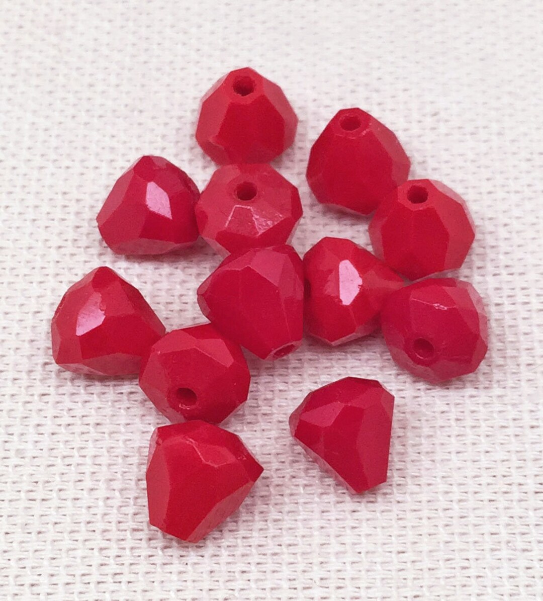 12 Vintage Red German Glass Beads Faceted Cone 7mm Etsy