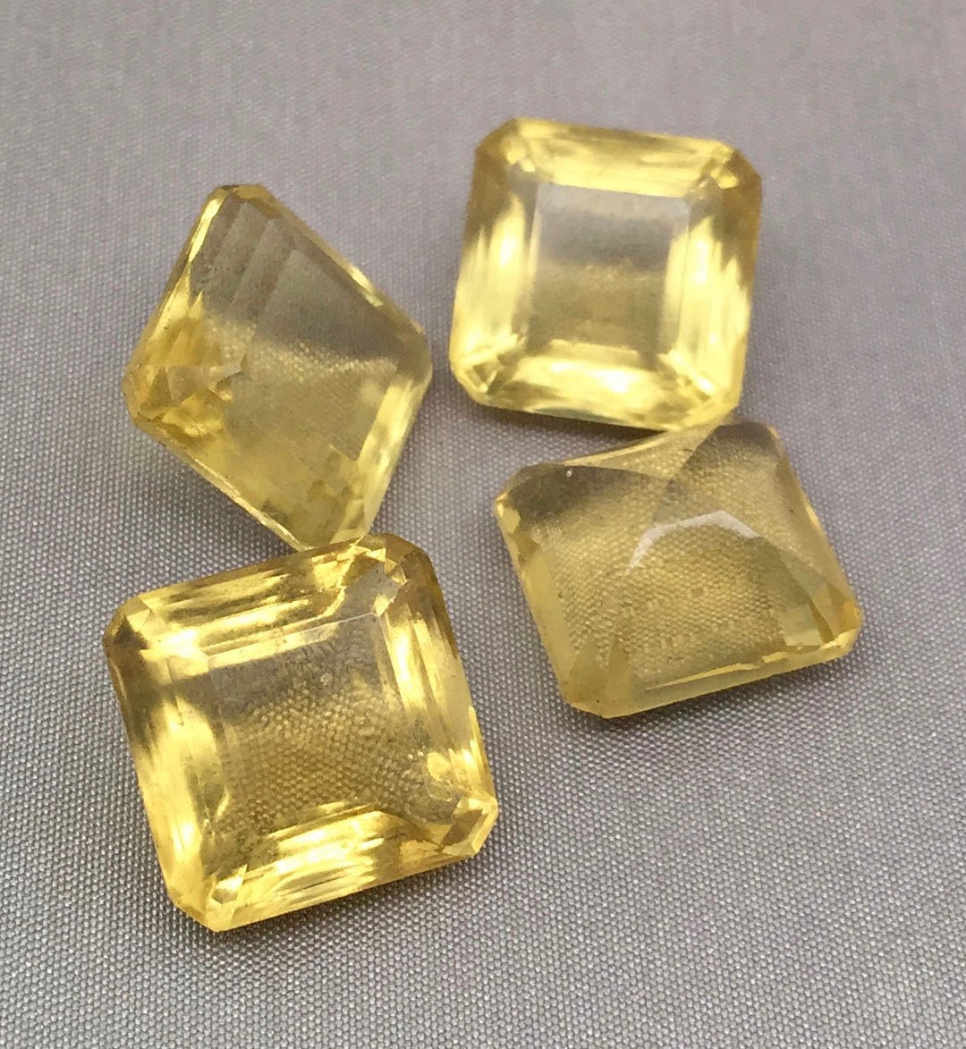 2 Vintage Translucent Light Golden Yellow Square Glass Cabochons 15mm ...