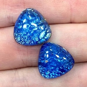 2 Vintage Blue Foil Japan Triangular Glass Cabochons