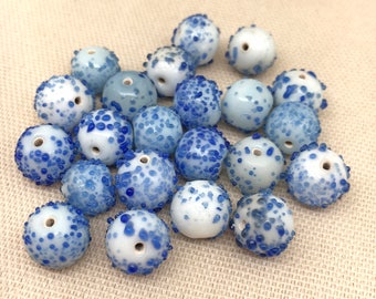 12 Vintage Blue Sugar Glass Beads 9mm