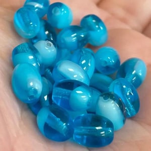25 Vintage Blue Aqua Two Tone Czech Oval Glass Beads