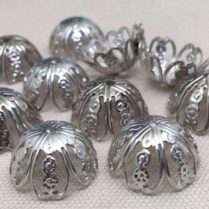 10 Vintage Silver Plated Fancy Metal Bead Caps