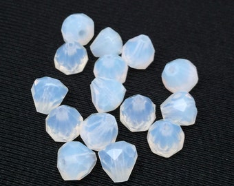 15 Vintage White Opalescent German Cone Glass Beads