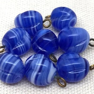 6 Vintage Blue Drop Japan Glass Pendants