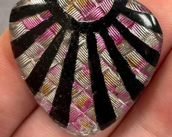 1 Vintage Hand Painted Deco Foil Inlay Glass Cabochon