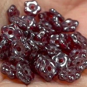 50 Red Ruby Czech Luster Dainty Flower Glass Beads
