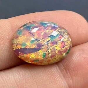 1 Vintage Fire Opal Czech Oval Glass Cabochon