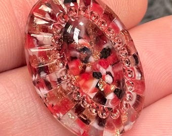 1 Vintage Red Japan Speckled Oval Glass Cabochon