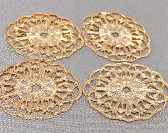 4 Vintage Fancy Filigree Metal Components 29mm