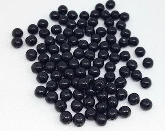 100 Black Czech Round Glass Beads 4mm