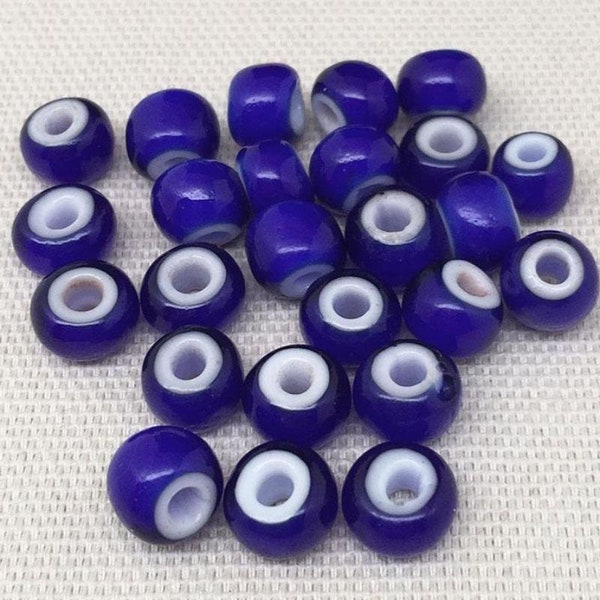 25 vintage italian cobalt blue white heart glass beads