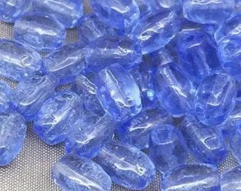 50 Vintage Blue Sapphire Czech Baroque Oval Glass Beads