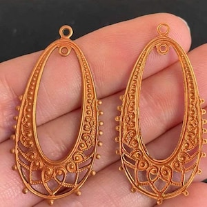 4 Vintage Brass Tombac Lacy Filigree Metal Pendants