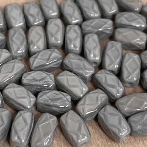 50 Vintage Grey Czech Patterned Glass Beads
