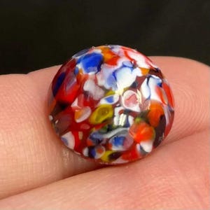 1 Vintage Red German Harlequin Round Glass Cabochon
