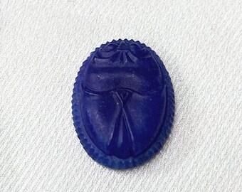 3 Vintage Matte Blue Scarab Oval Glass Cabochons