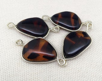 4 Vintage Translucent Amber Topaz Japan Wire Wrapped Glass Stones