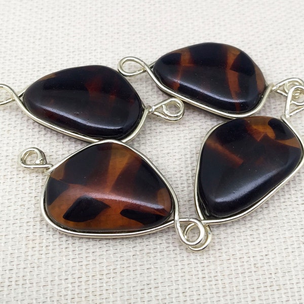4 Vintage Translucent Amber Topaz Japan Wire Wrapped Glass Stones
