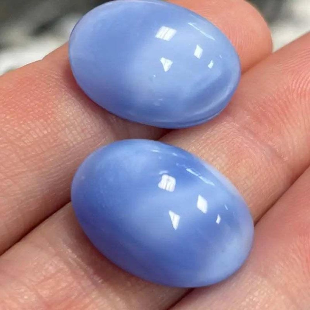 2 Vintage Blue Silky Oval Glass Cabochons - Etsy