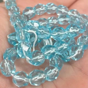 50 Blue Aqua Light Czech Fire Polished Glass Beads