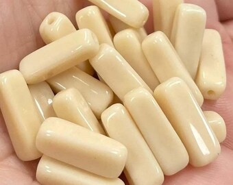 25 vintage beige Japanse rechthoekige glaskralen