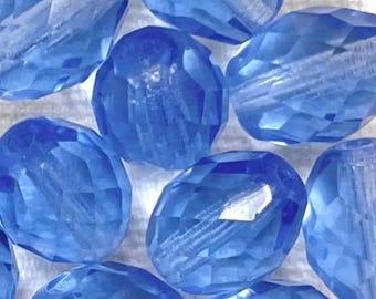 10 Vintage Blue Sapphire Czech Faceted Oval Glass Beads