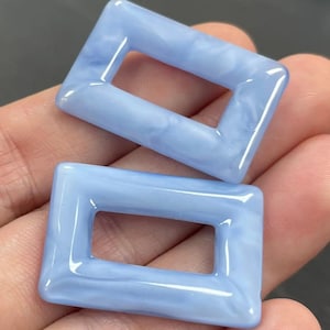 2 Vintage Blue Rectangle Creamy Glass Rings