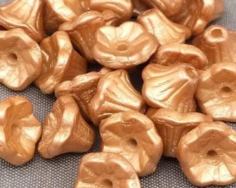 25 Gold Czech Bell Flower Glass Beads