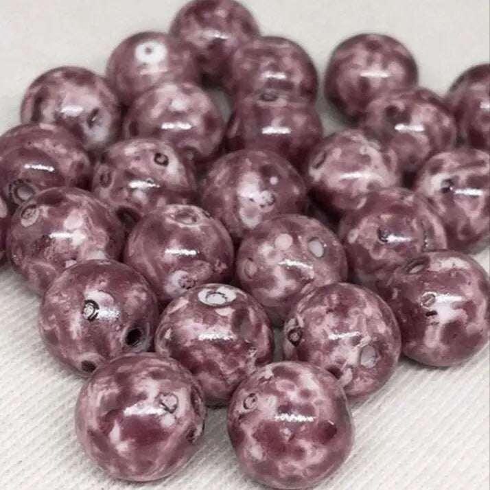25 Vintage Pink Mauve Czech Picasso Round Glass Beads