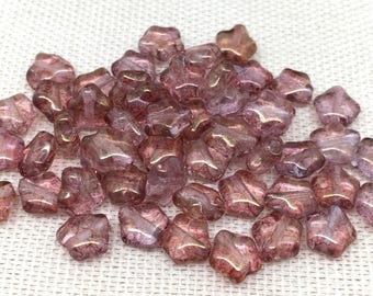 50 Translucent Pink Czech Star Glass Beads 6mm