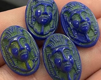 4 cabujones de cristal egipcio vintage con un toque de azul y verde