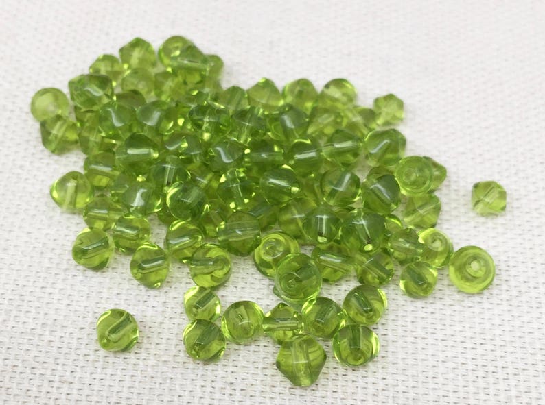 100 Vintage Mixed Apple Green Bicone Glass Beads 4mm