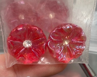 2 vintage ab red flower glass stones #9311