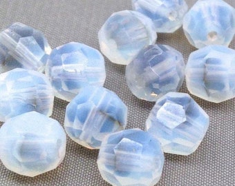 12 vintage grey opalescent white givre german glass beads