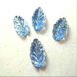 10 Vintage German Blue Leaf Glass Cabochons #9452