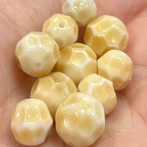 10 Vintage Beige White Givre German Honeycomb Glass Beads