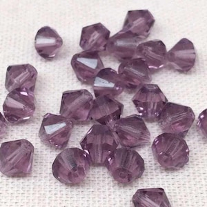 25 Vintage Purple Czech Glass Bicone Glass Beads