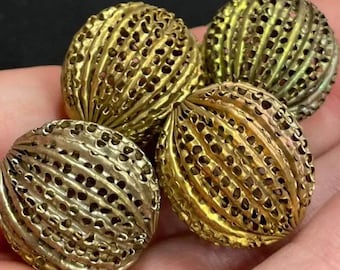 8 runde Metallperlen aus mattem, gewelltem Messing im Vintage-Stil