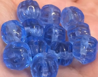 12 Vintage Blue Sapphire Czech Pressed Glass Beads