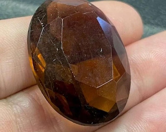 1 Vintage Brown Transparent Oval Glass Stone