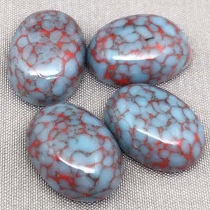 4 Vintage Blue Turquoise Red Japan Oval Glass Cabochons