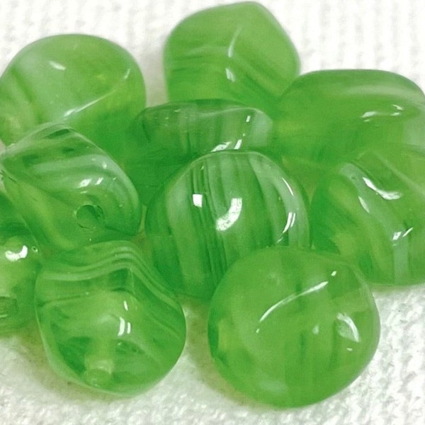 10 Vintage Striped Green Austrian Glass Beads