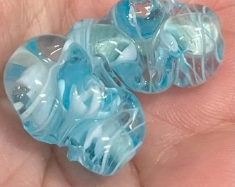 2 Vintage Blue Aqua Japan Striped Glass Beads